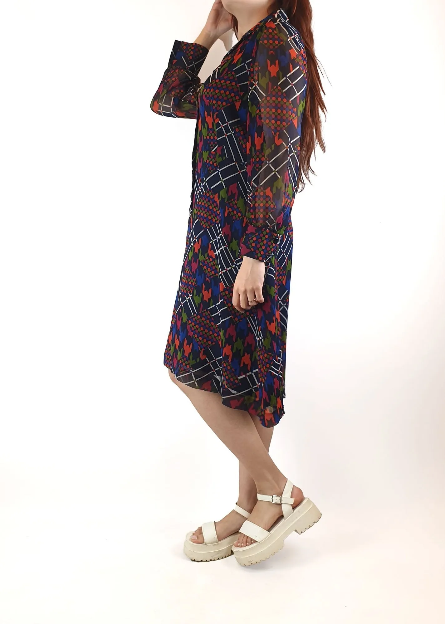 Colourful long sleeve shirt dress fits size 10