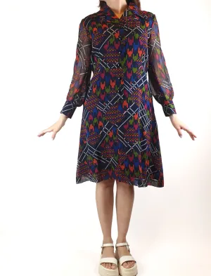 Colourful long sleeve shirt dress fits size 10