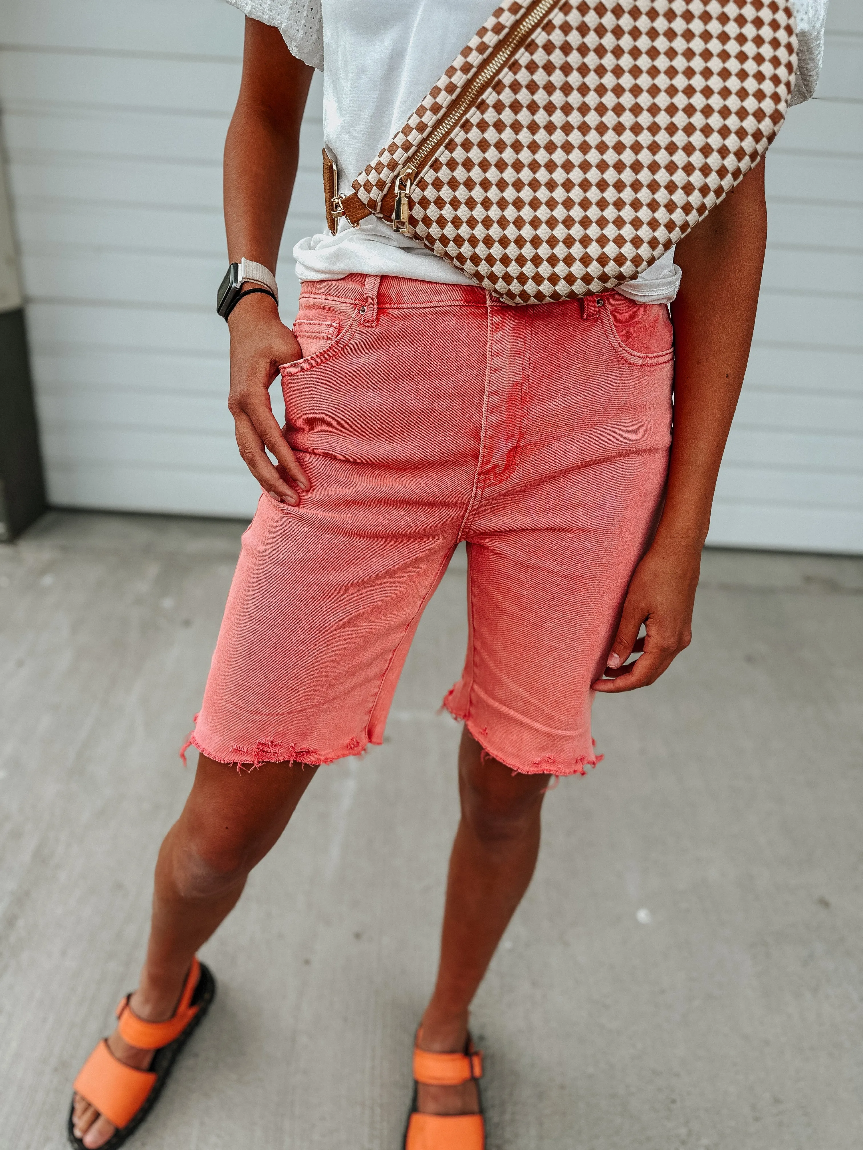 Coral Boyfriend Shorts-Stretchy
