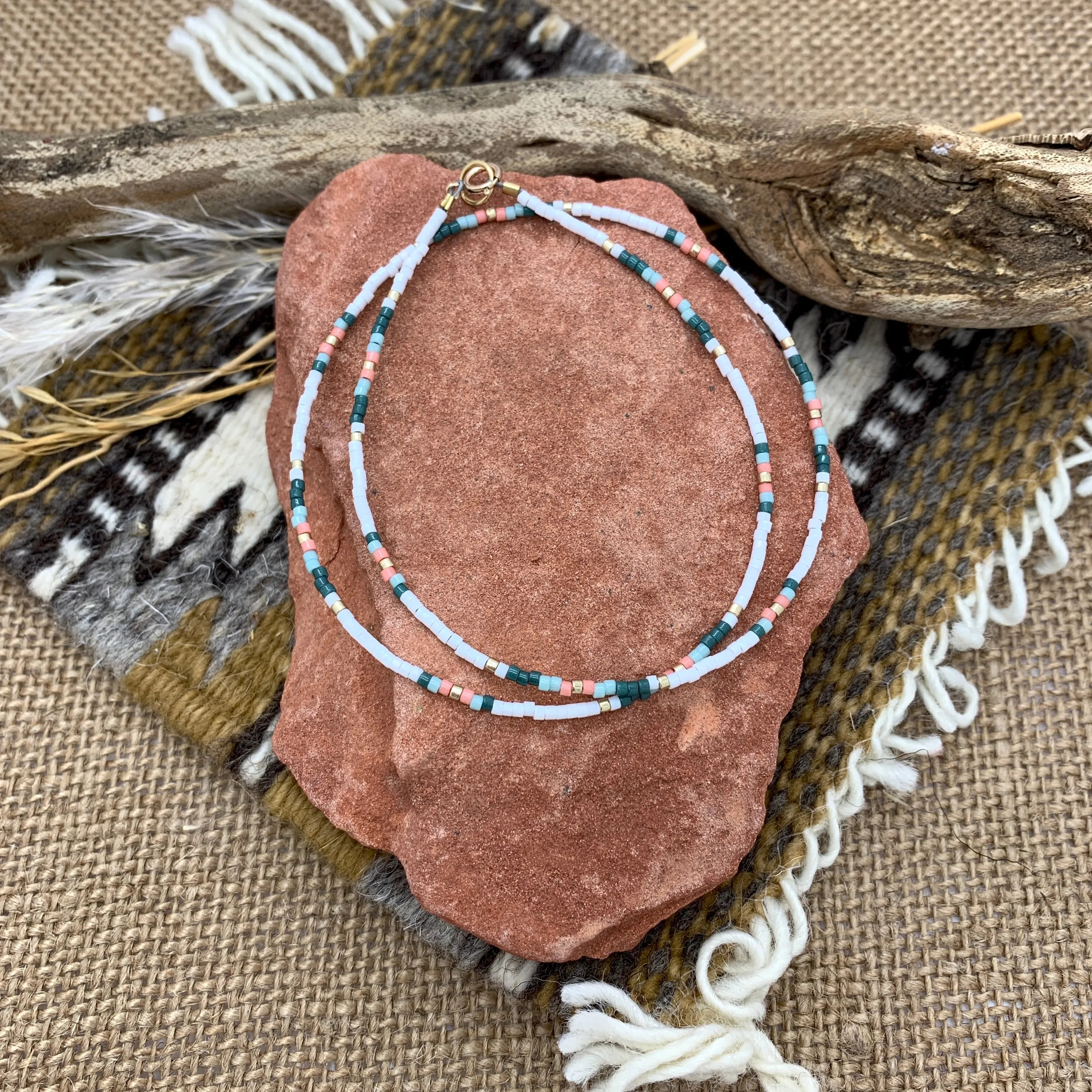 Coral Pine Delica Beaded Necklace