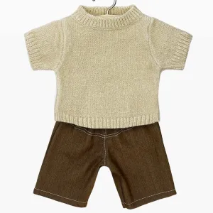 Cream Paula Sweater & Brown Denim Pants Set