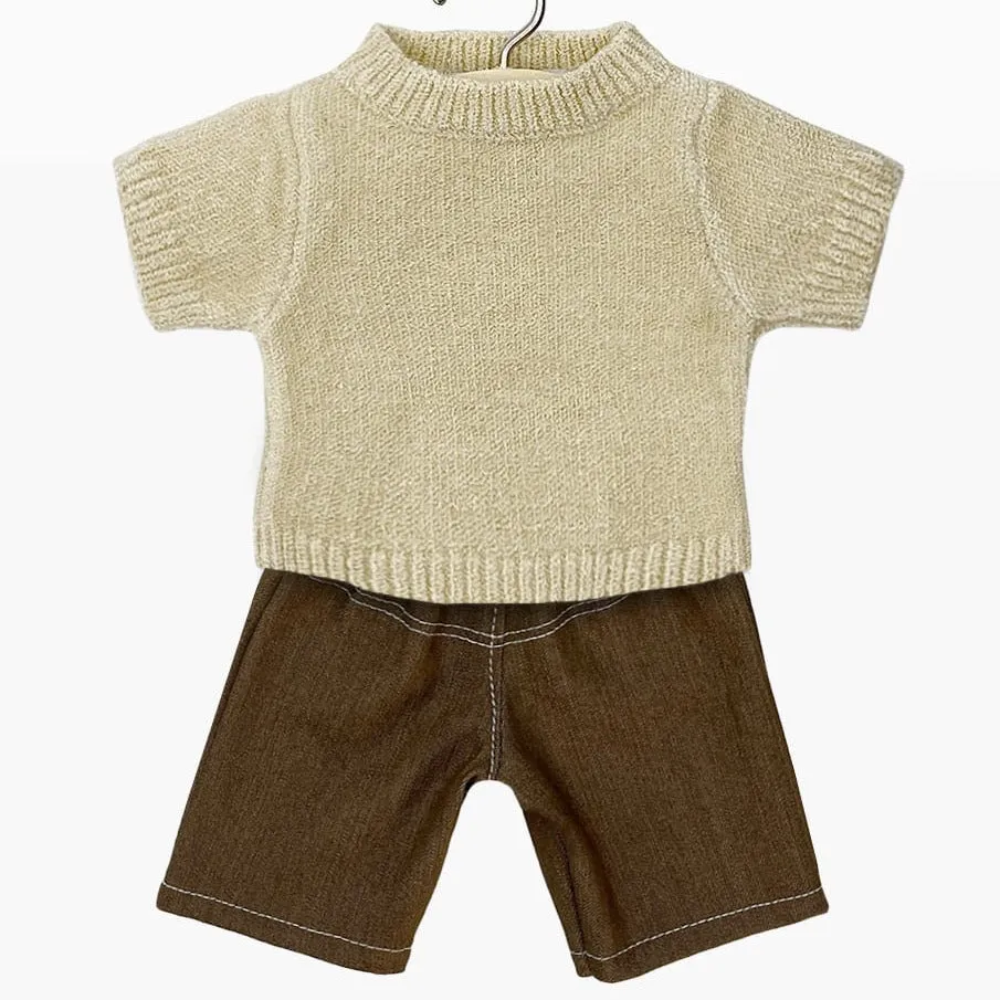 Cream Paula Sweater & Brown Denim Pants Set