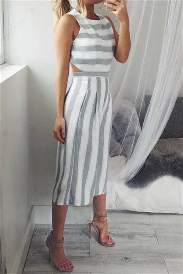 creamtopmall Casual Striped Wide Leg Jumpsuit