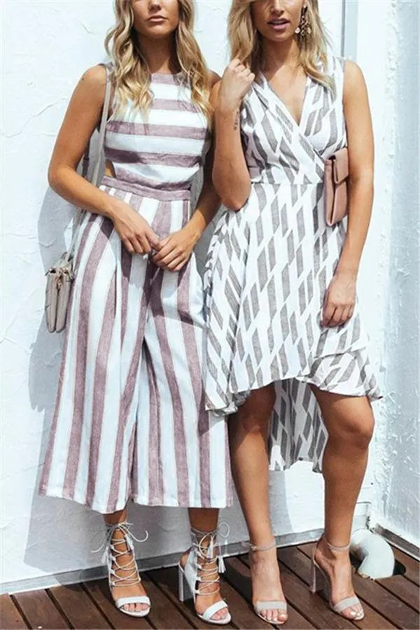creamtopmall Casual Striped Wide Leg Jumpsuit