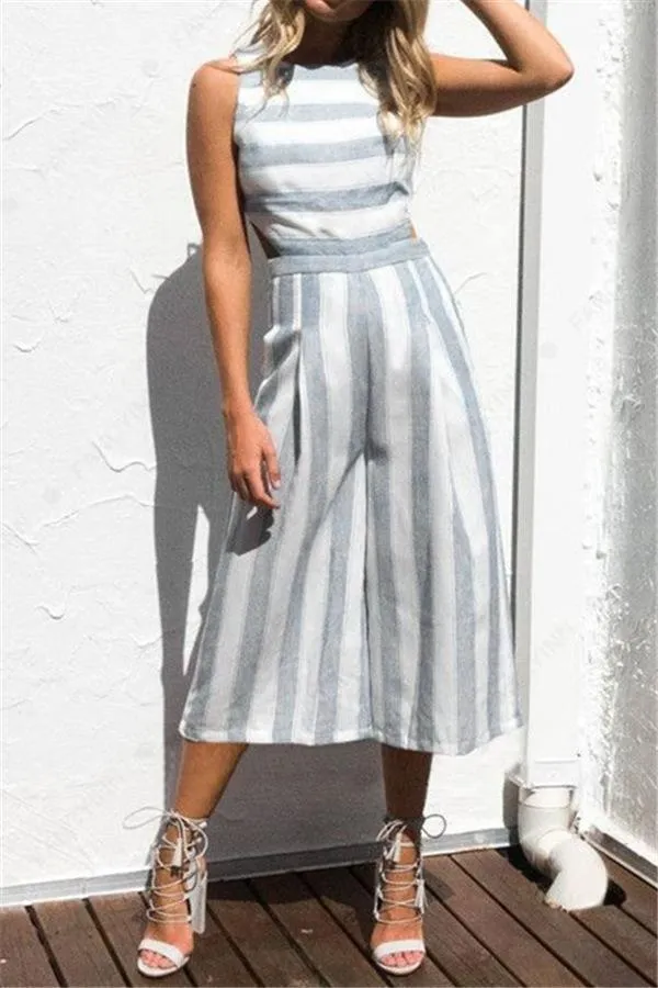 creamtopmall Casual Striped Wide Leg Jumpsuit