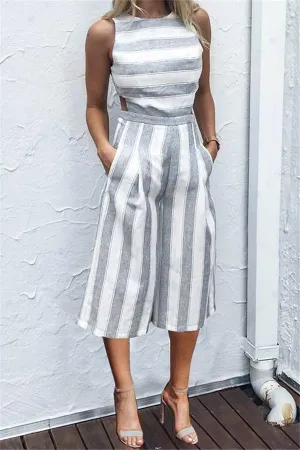 creamtopmall Casual Striped Wide Leg Jumpsuit