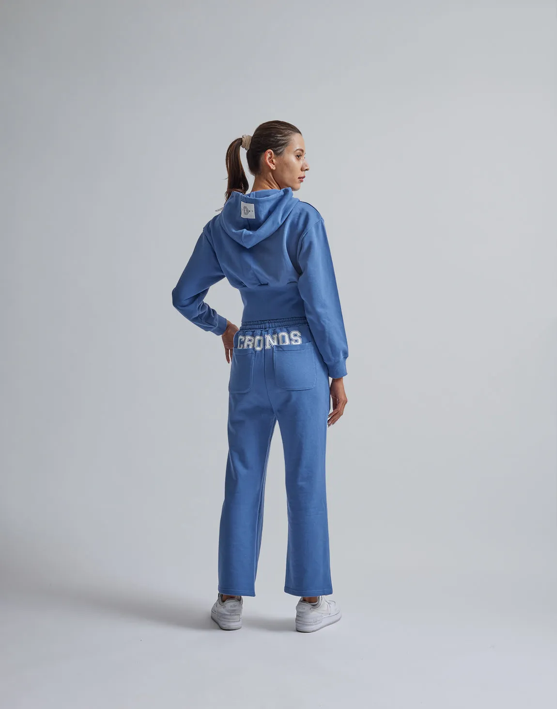 CRONOS WOMEN HIP LOGO FLARE PANTS【BLUE】