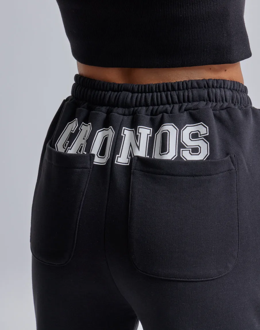 CRONOS WOMEN HIP LOGO FLARE PANTS【BLUE】