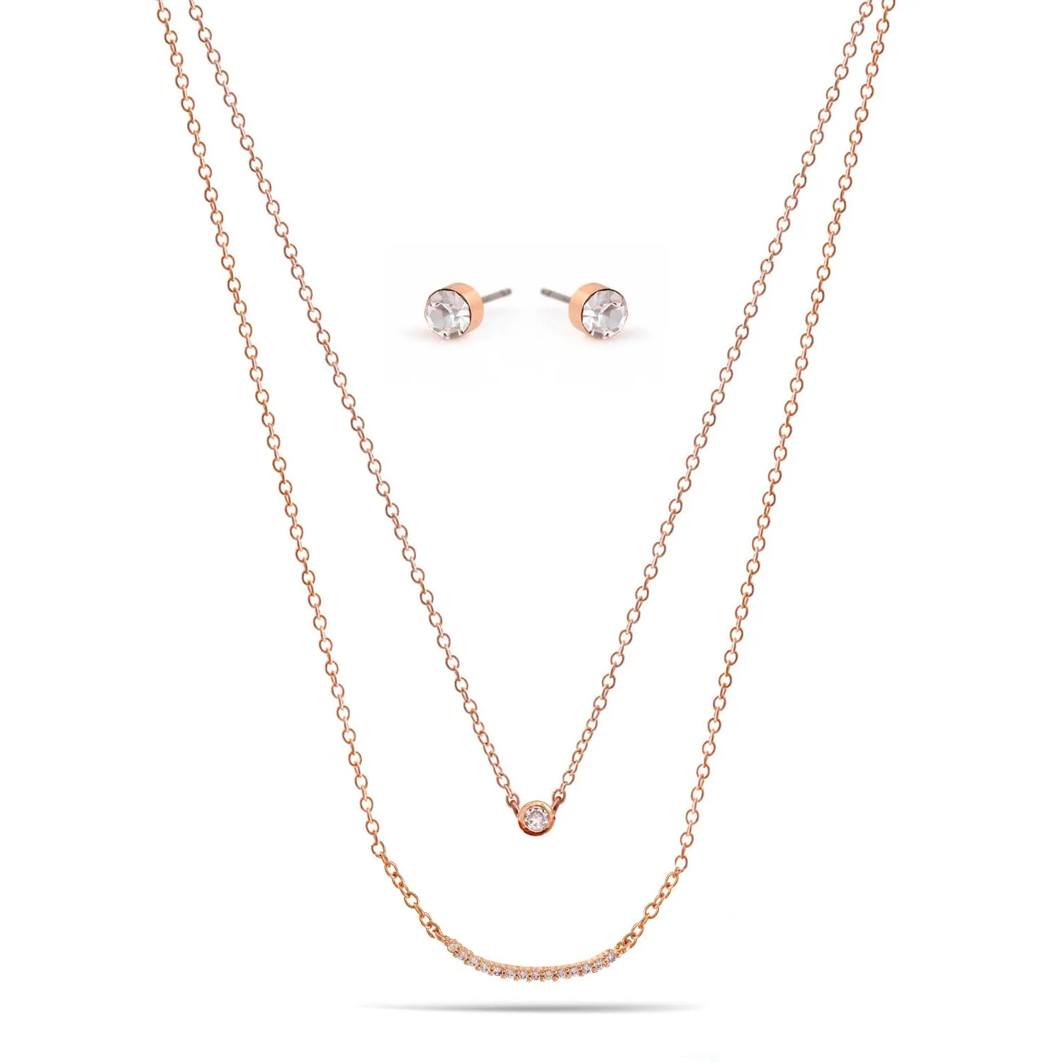 CRYSTAL BAR SMALL PENDANT NECKLACE AND EARRINGS SET #SWY-18092 (NB13)