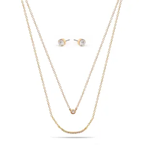 CRYSTAL BAR SMALL PENDANT NECKLACE AND EARRINGS SET #SWY-18092 (NB13)