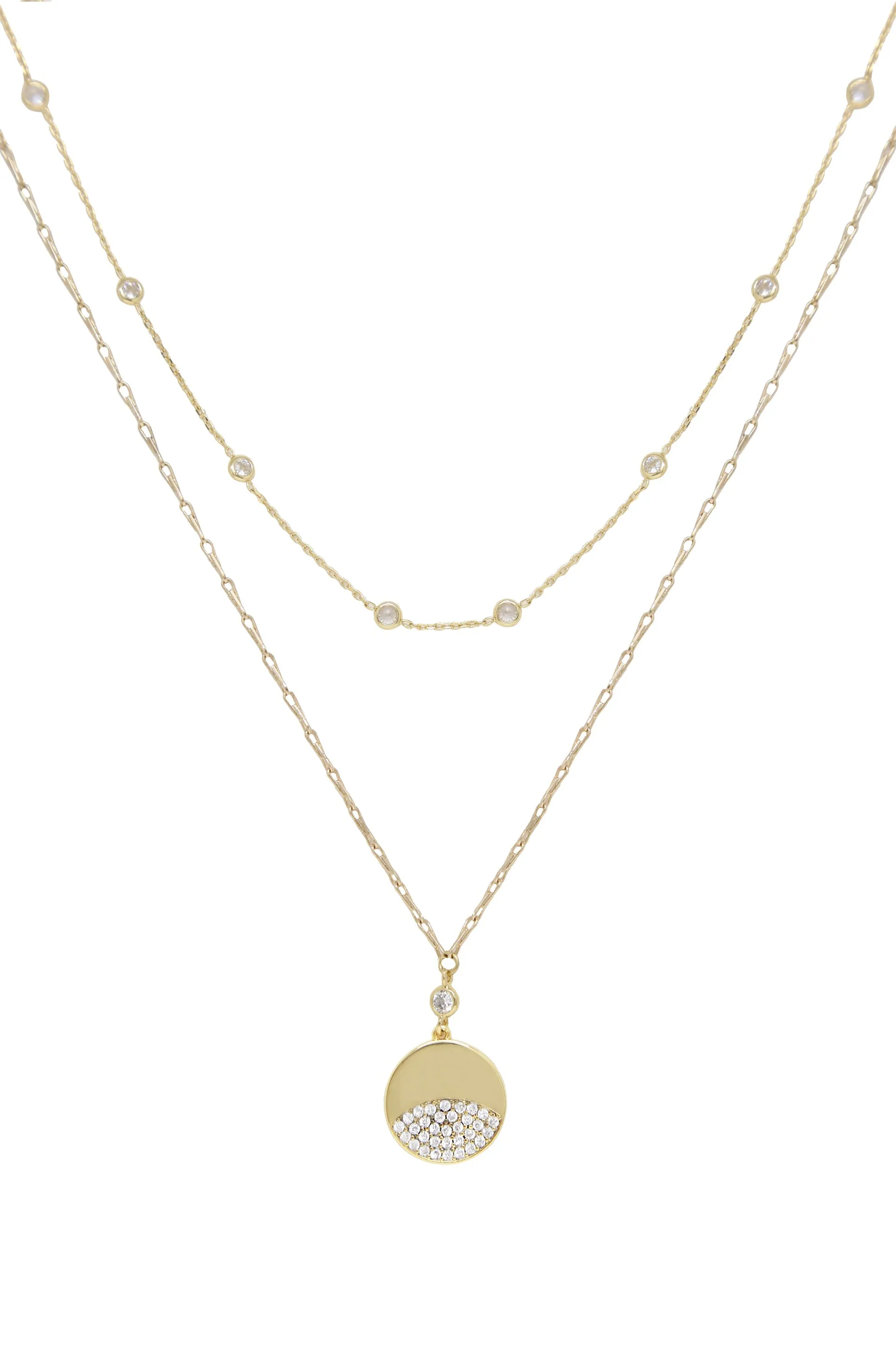 Crystal Dipped Layered Pendant Necklace Set