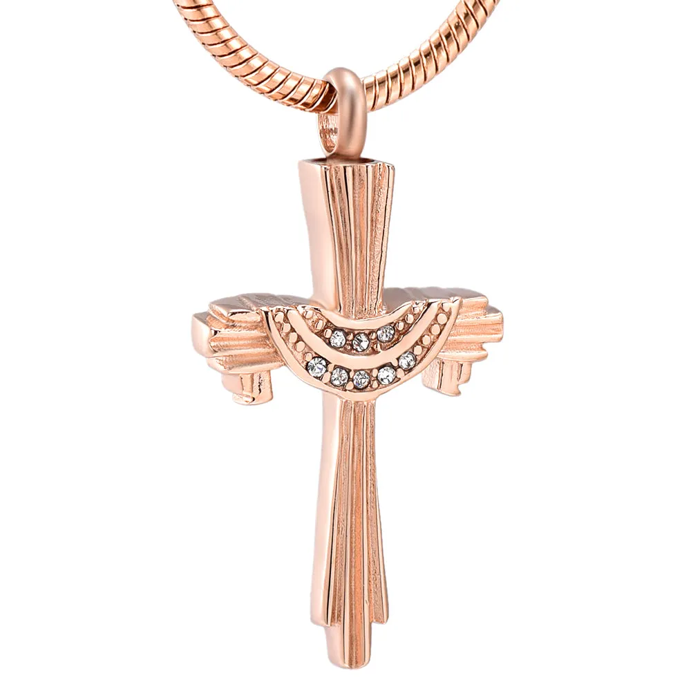 Crystal Drape Cremation Cross Necklace