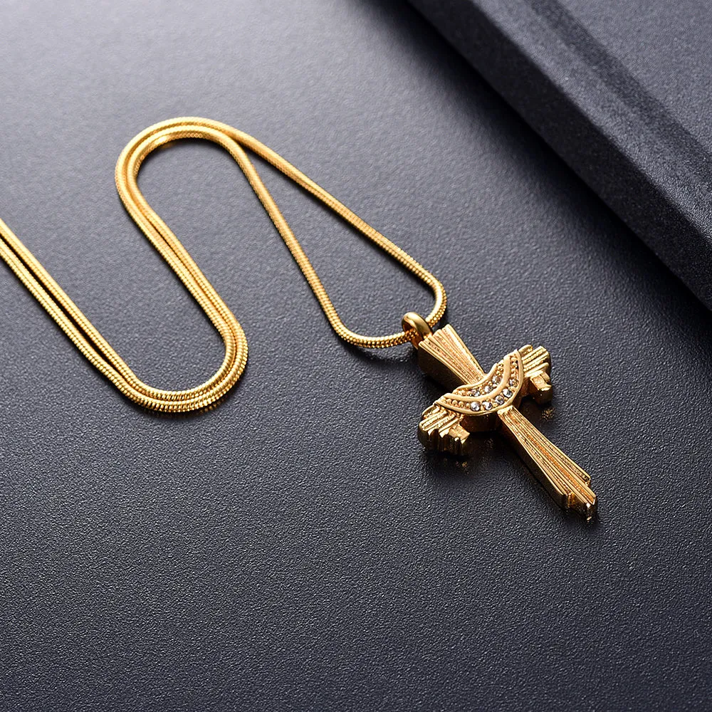 Crystal Drape Cremation Cross Necklace