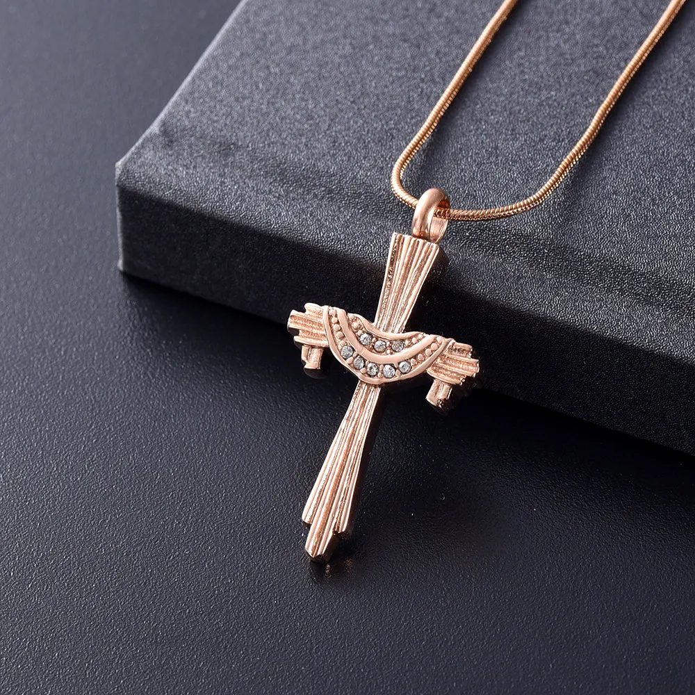 Crystal Drape Cremation Cross Necklace