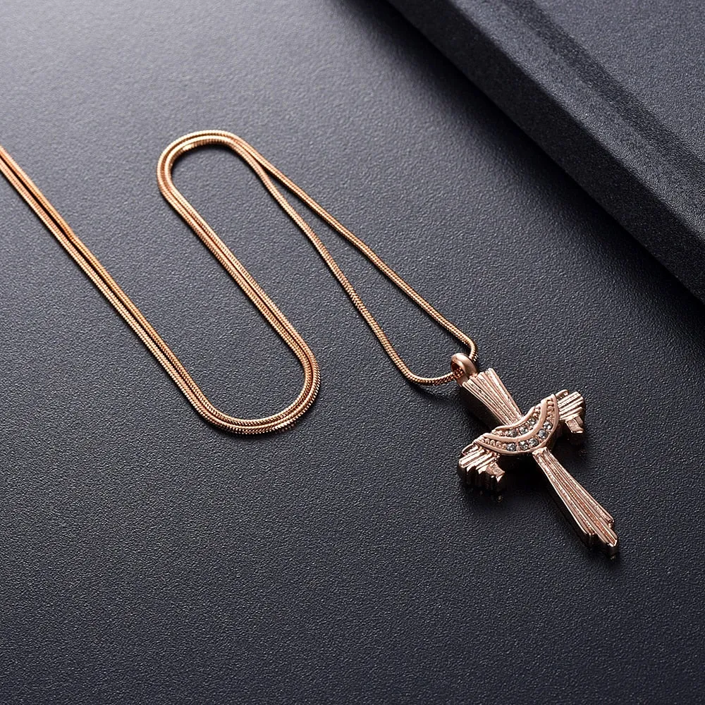 Crystal Drape Cremation Cross Necklace