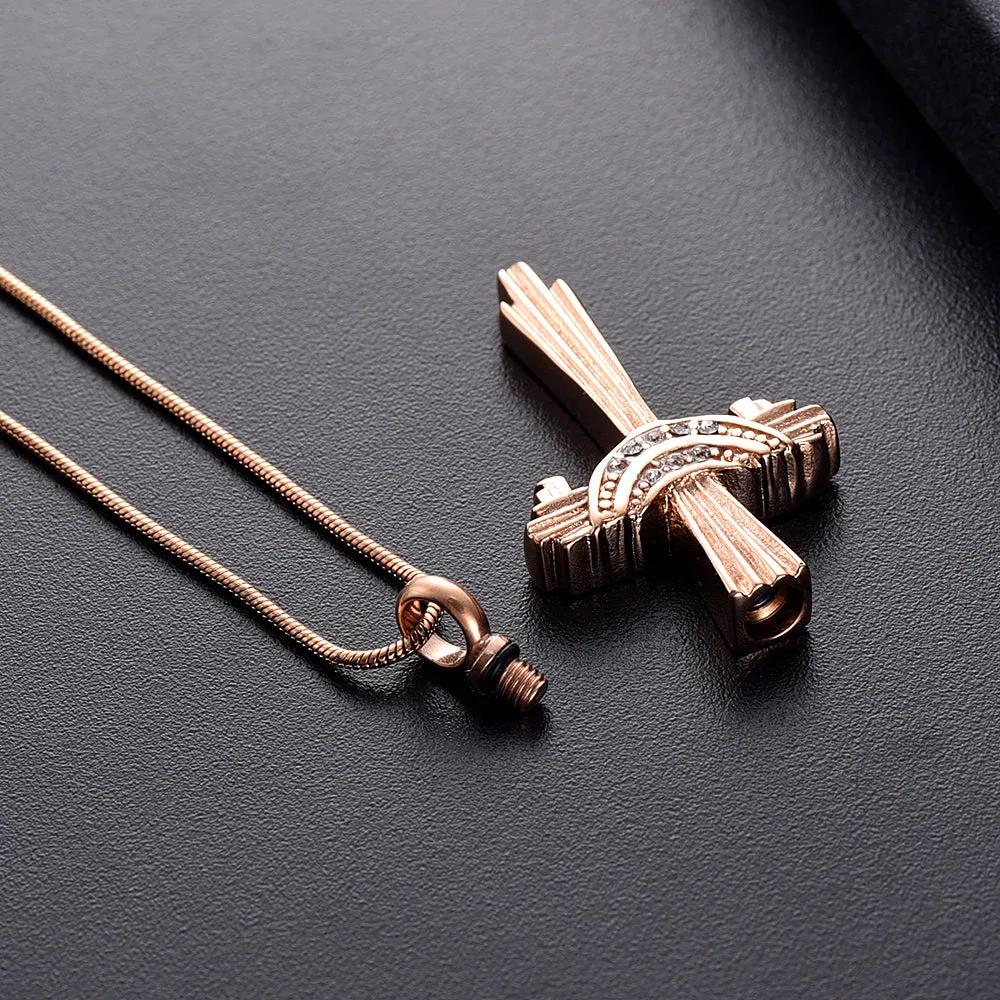 Crystal Drape Cremation Cross Necklace