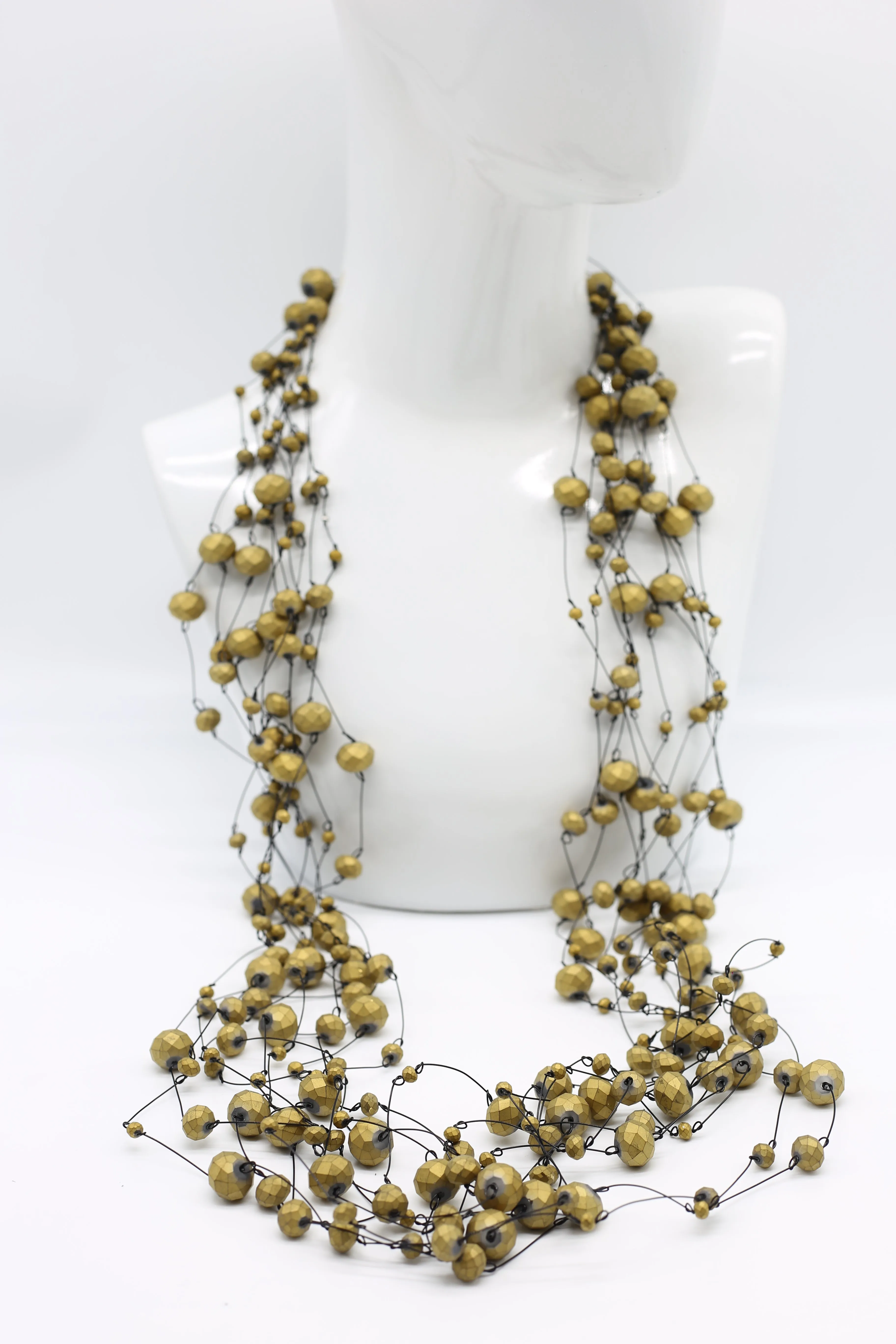 Crystal Faceted Beads on Fishing Wire Necklaces