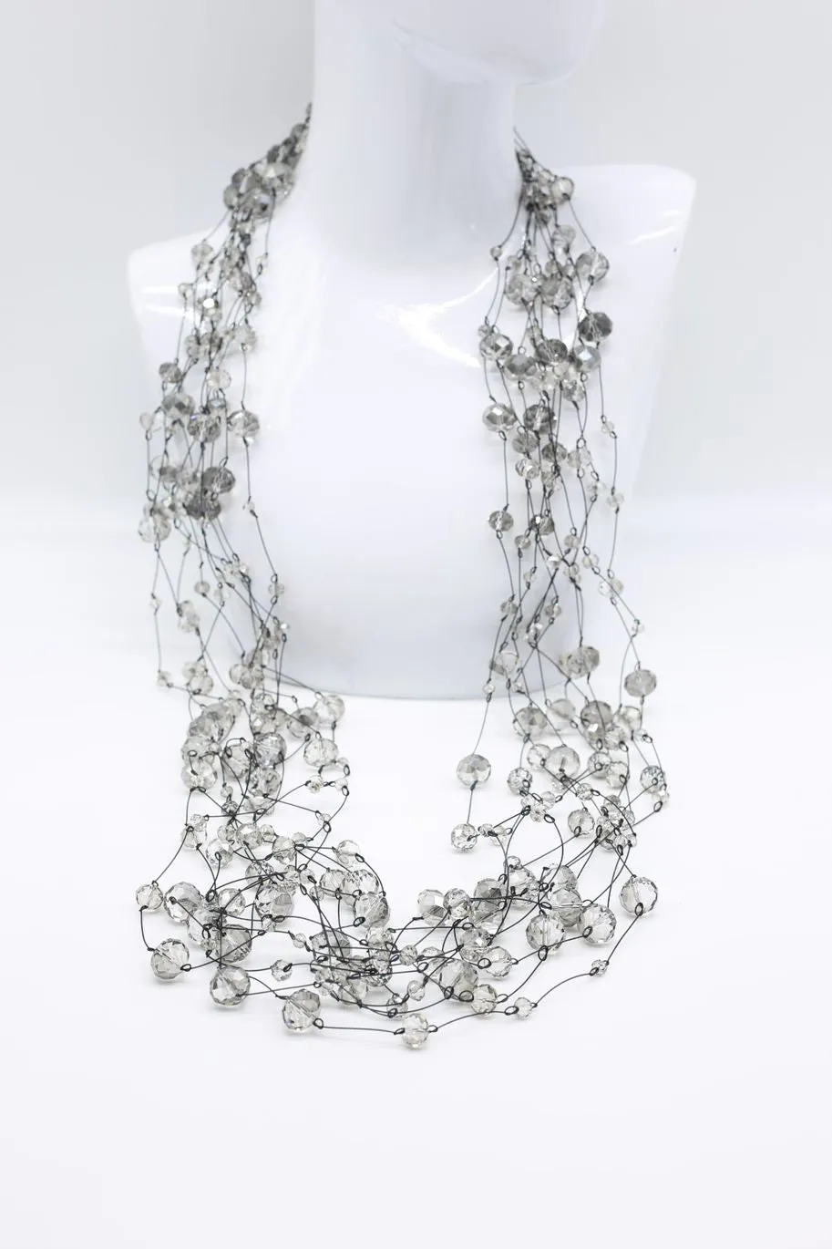 Crystal Faceted Beads on Fishing Wire Necklaces