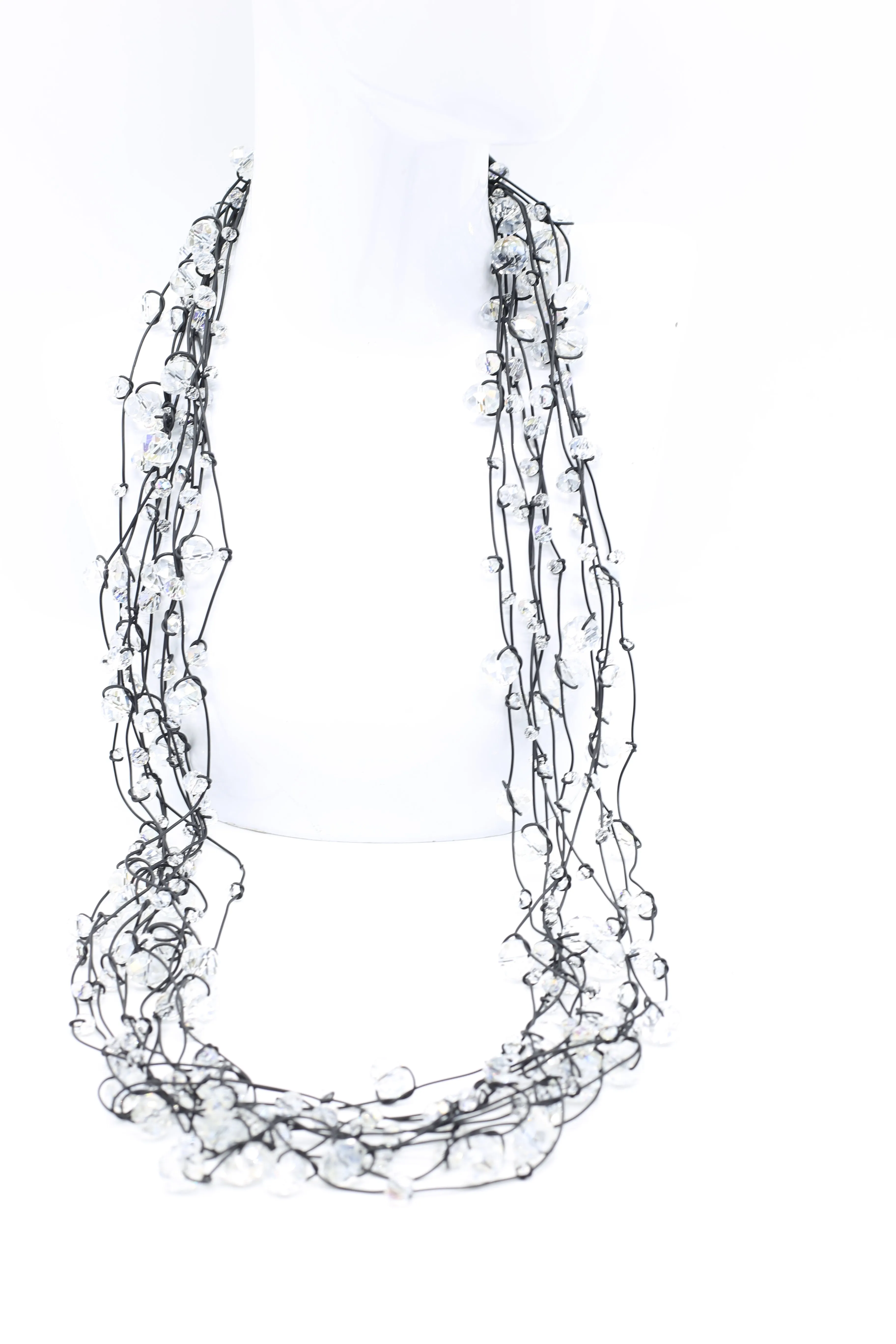 Crystal Faceted Beads on Fishing Wire Necklaces