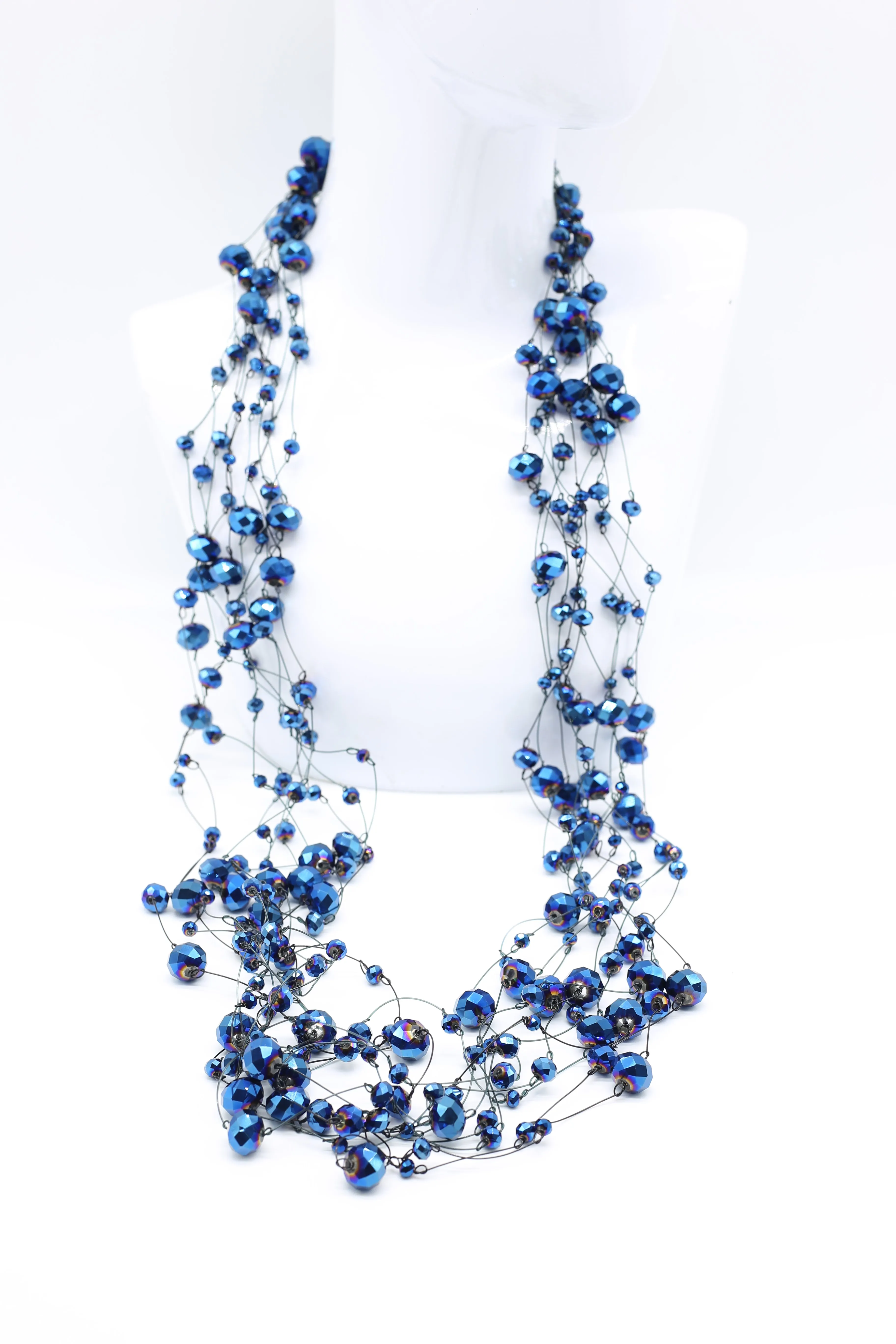 Crystal Faceted Beads on Fishing Wire Necklaces