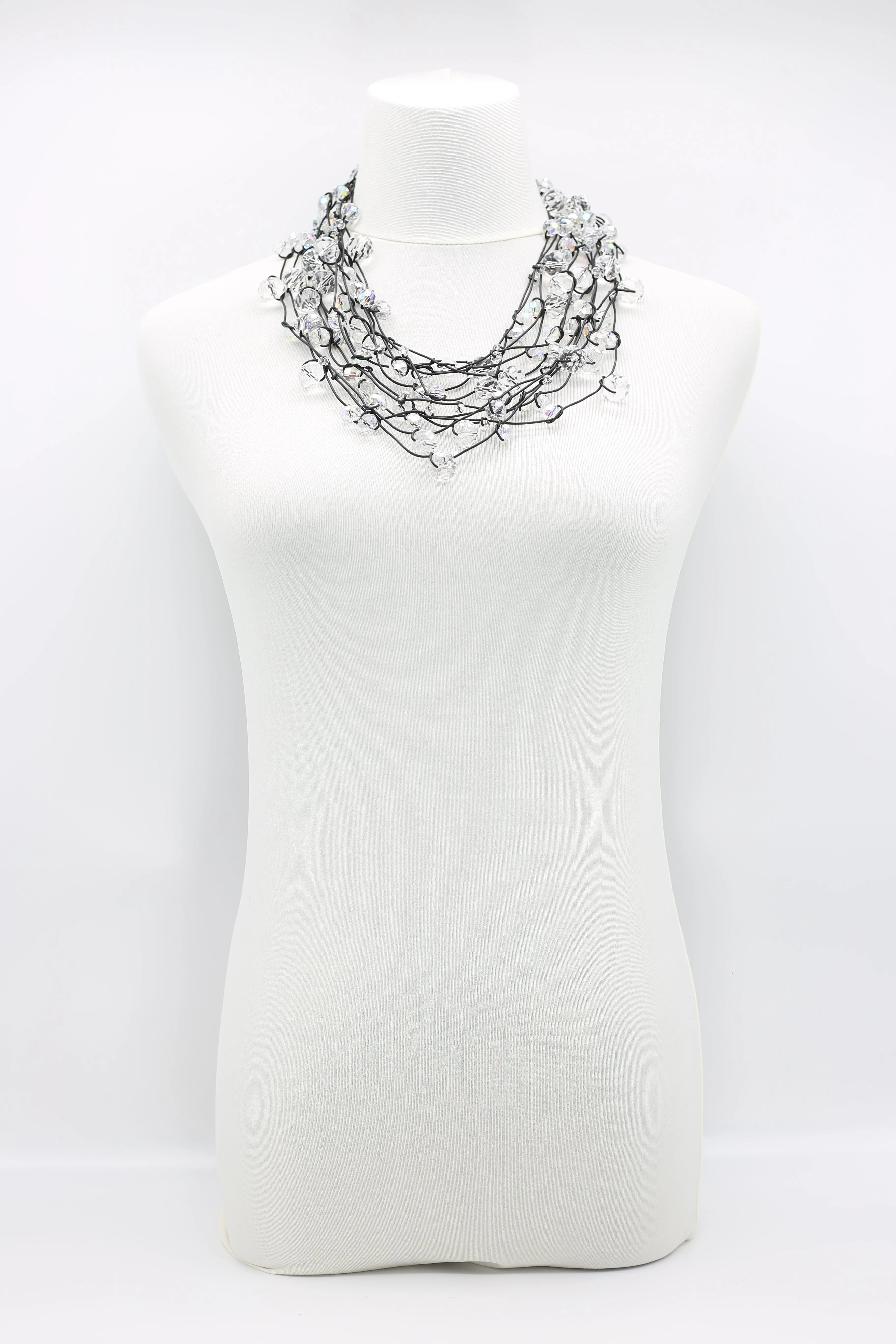 Crystal Faceted Beads on Fishing Wire Necklaces