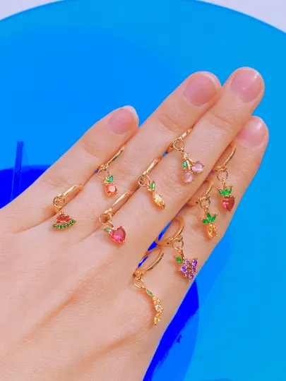CRYSTAL Fruit Huggie Hoop Earrings