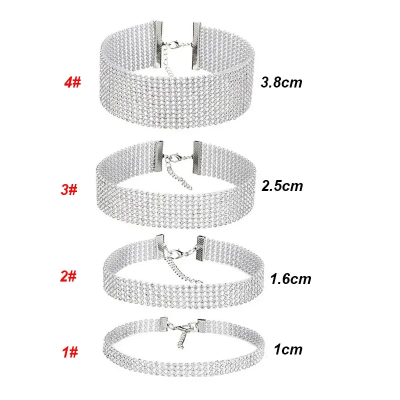 Crystal Rhinestone Choker Necklace Women Wedding Accessories Silver Color Chain Gothic Vintage Chokers Jewelry Collier Femme
