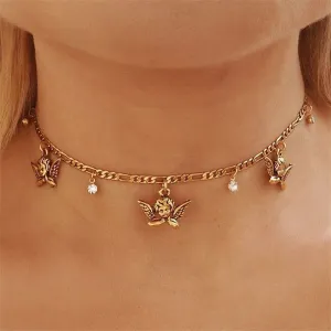 Cubic Zirconia & 18K Gold-Plated Angel Necklace