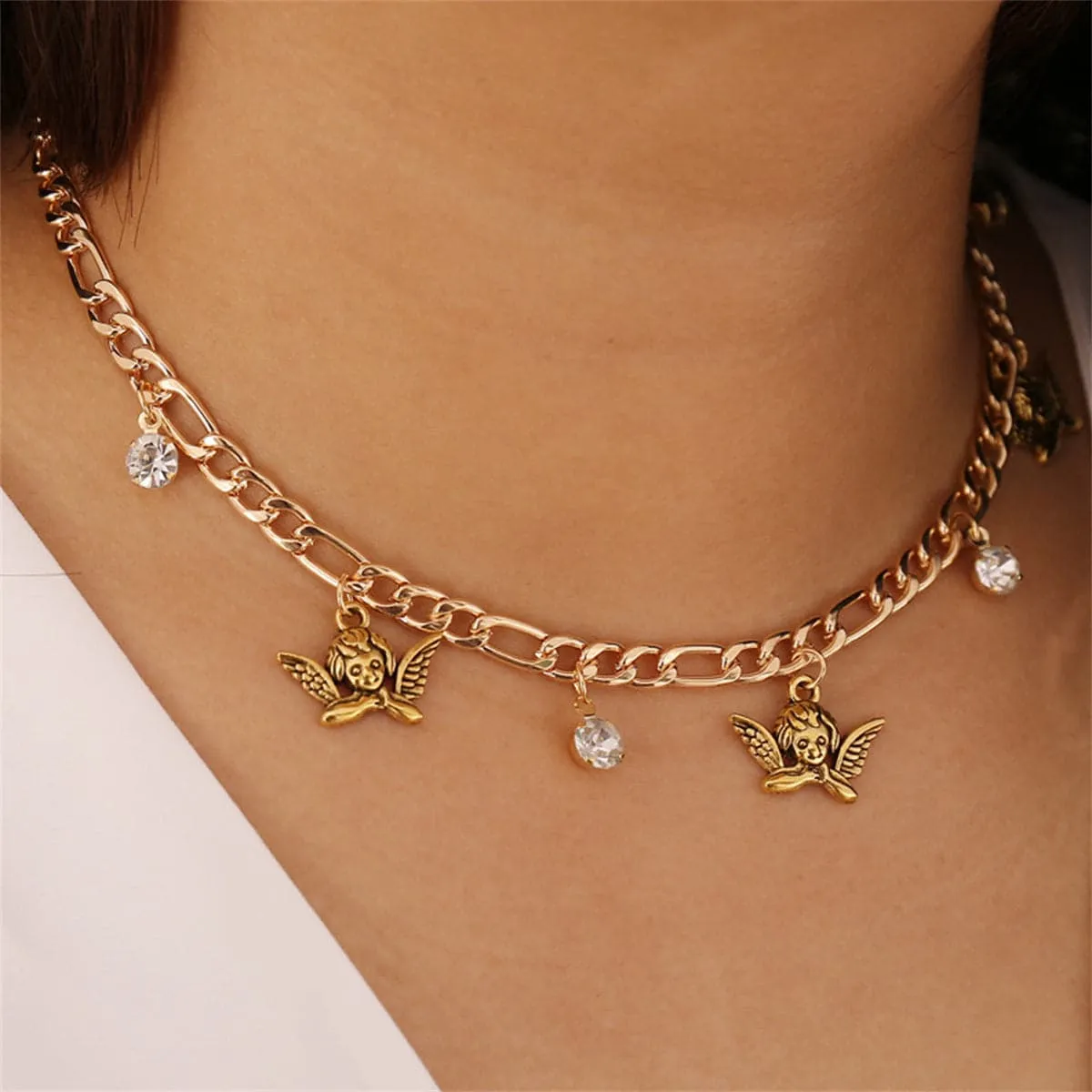 Cubic Zirconia & 18K Gold-Plated Angel Necklace