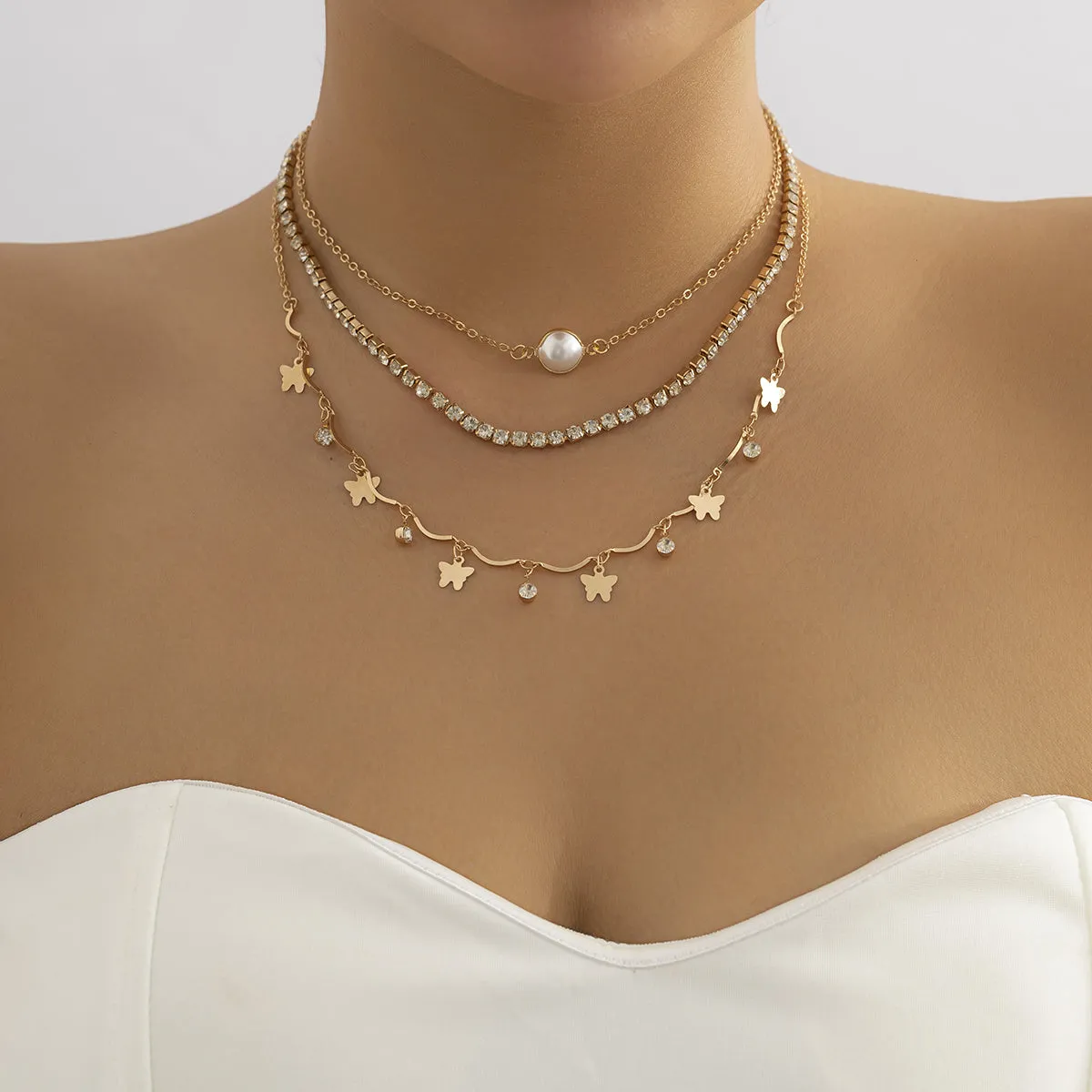 Cubic Zirconia & Pearl 18K Gold-Plated Tassel Necklace Set