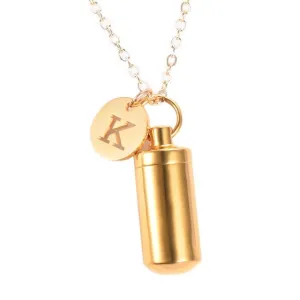 Cylinder Cremation Necklace with Initial Charm