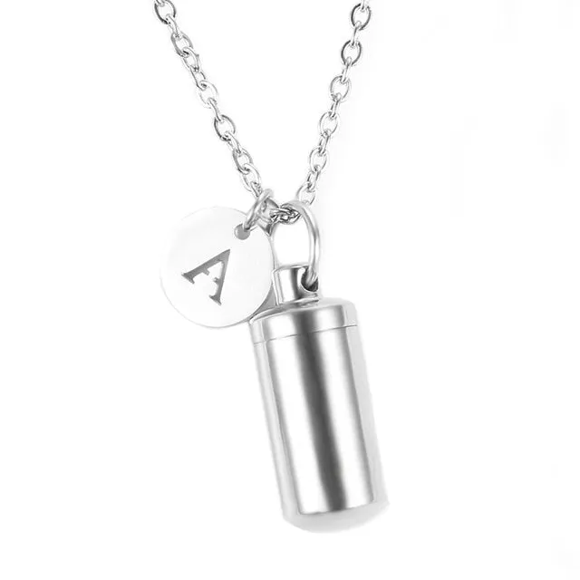 Cylinder Cremation Necklace with Initial Charm