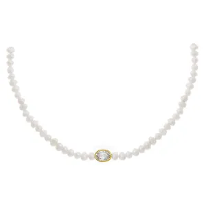 CZ Oval Bezel Pearl Choker
