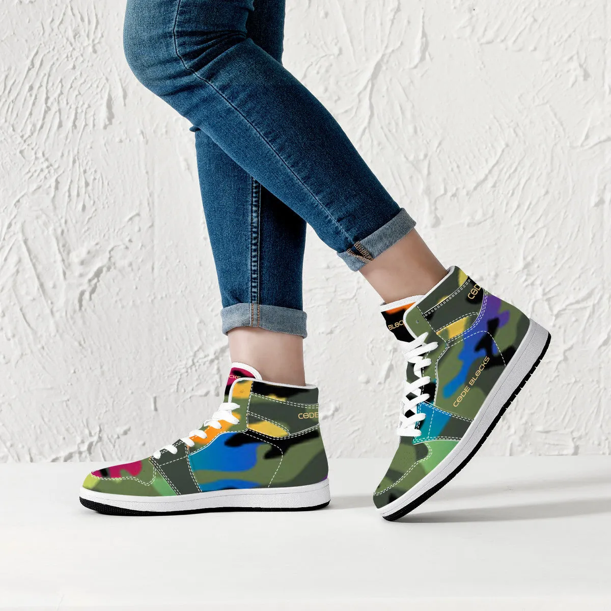 D16 High-Top Synthetic Leather Sneakers - White