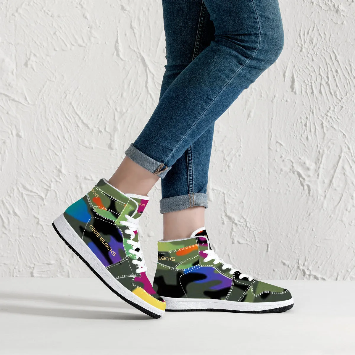 D16 High-Top Synthetic Leather Sneakers - White