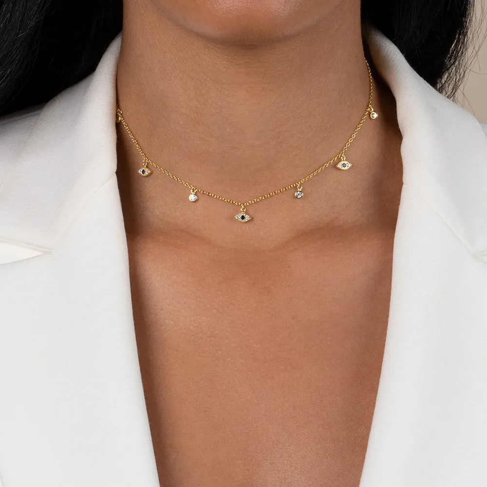Dangling Evil Eye & Bezel Choker