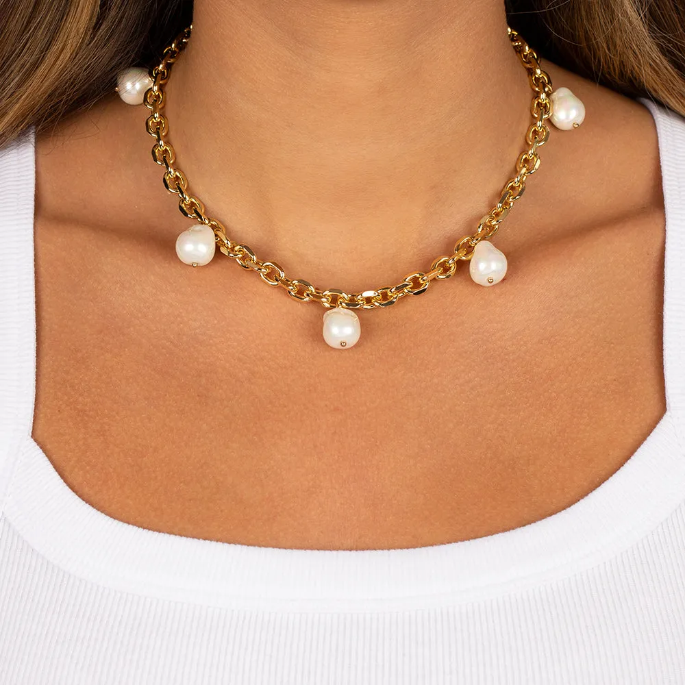 Dangling Pearl Jumbo Round Chain Necklace