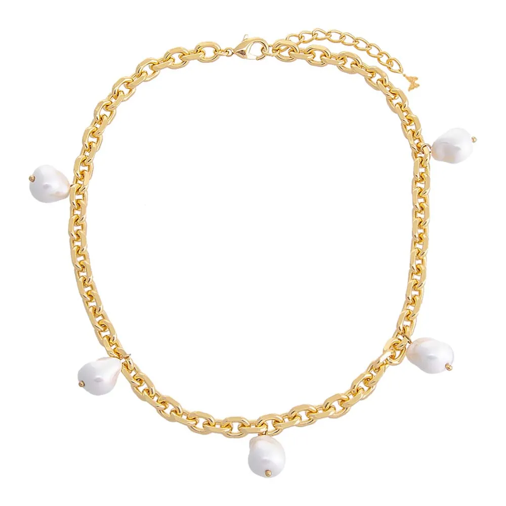 Dangling Pearl Jumbo Round Chain Necklace