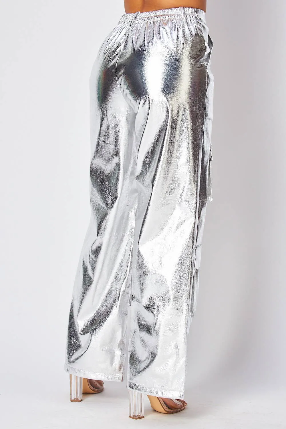 Dawn Metallic Cargo Pocket High Waist Pants (HDP31017) (Copy