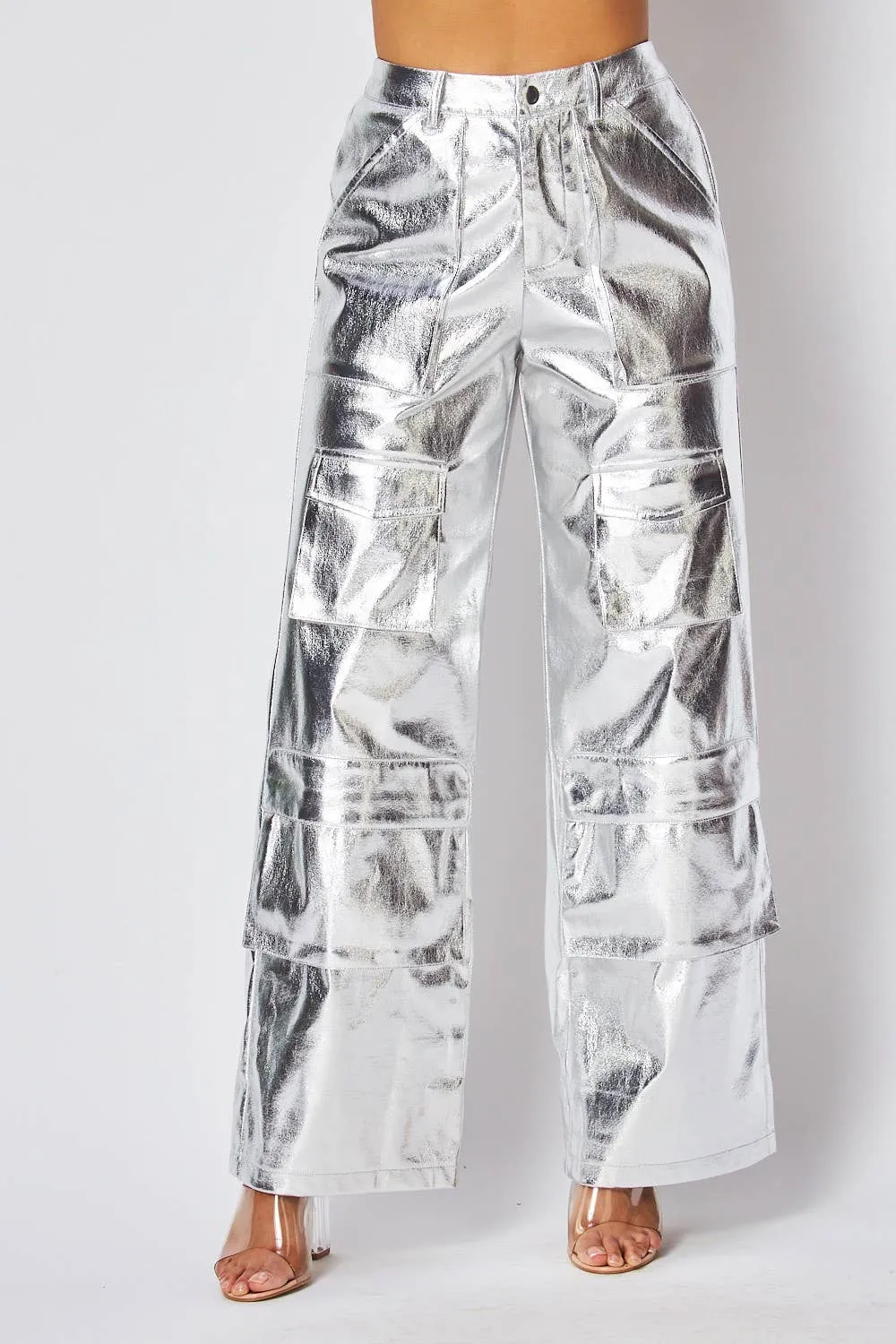 Dawn Metallic Cargo Pocket High Waist Pants (HDP31017) (Copy