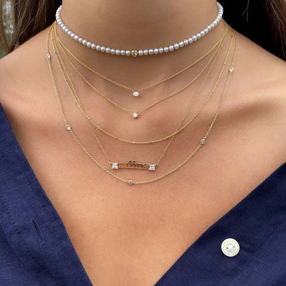 Diamond Bezel Necklace 14K