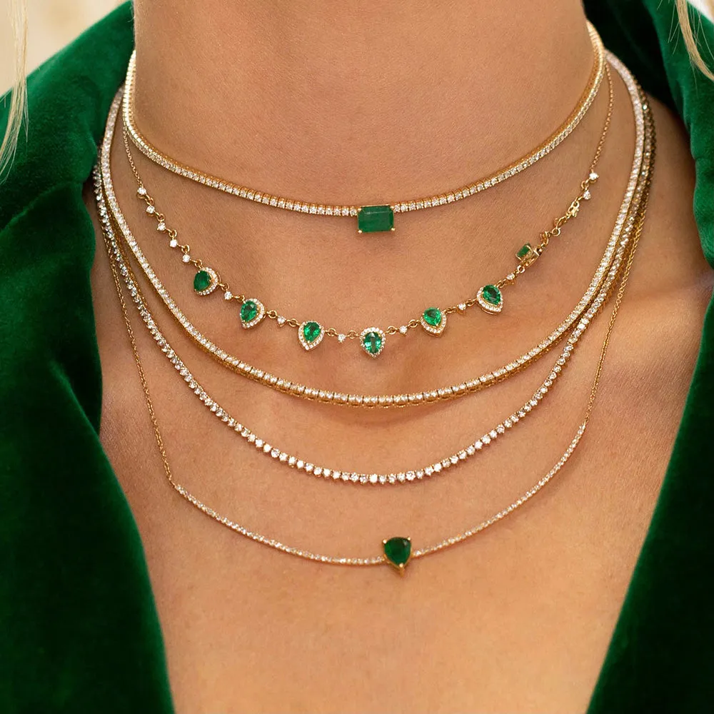 Diamond Emerald Tennis X Link Necklace 14K