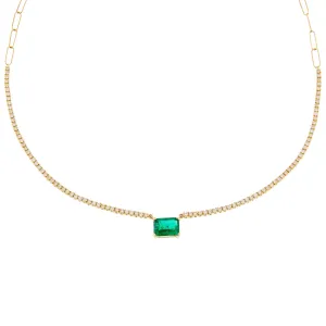 Diamond Emerald Tennis X Link Necklace 14K