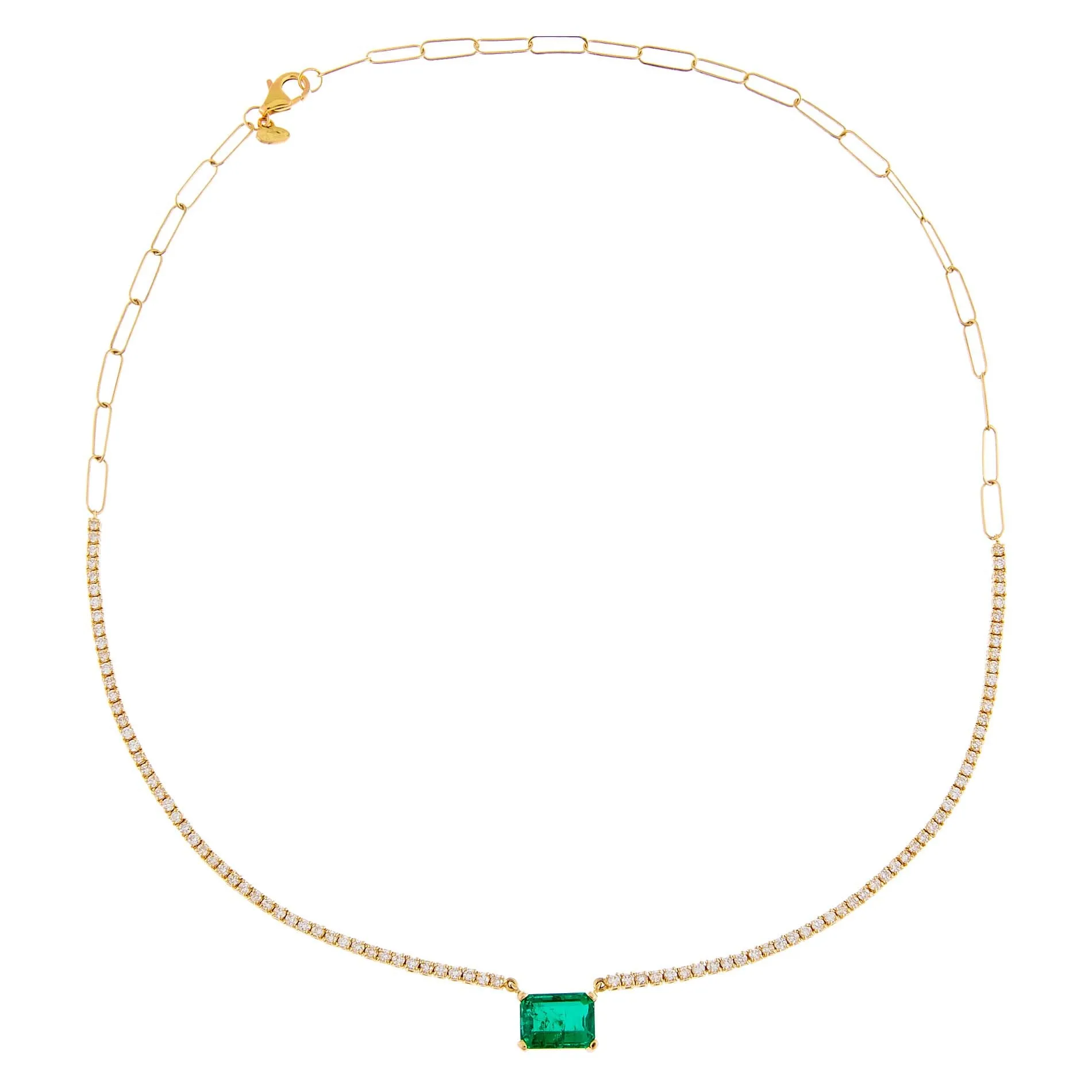 Diamond Emerald Tennis X Link Necklace 14K