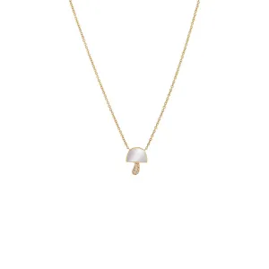Diamond Pave X Colored Stone Mushroom Necklace 14K