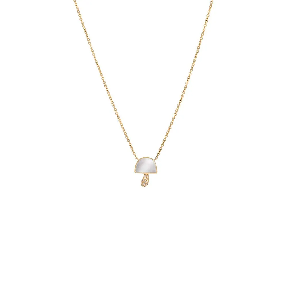 Diamond Pave X Colored Stone Mushroom Necklace 14K