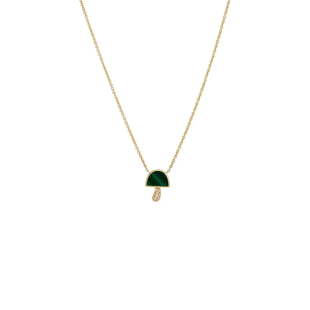 Diamond Pave X Colored Stone Mushroom Necklace 14K