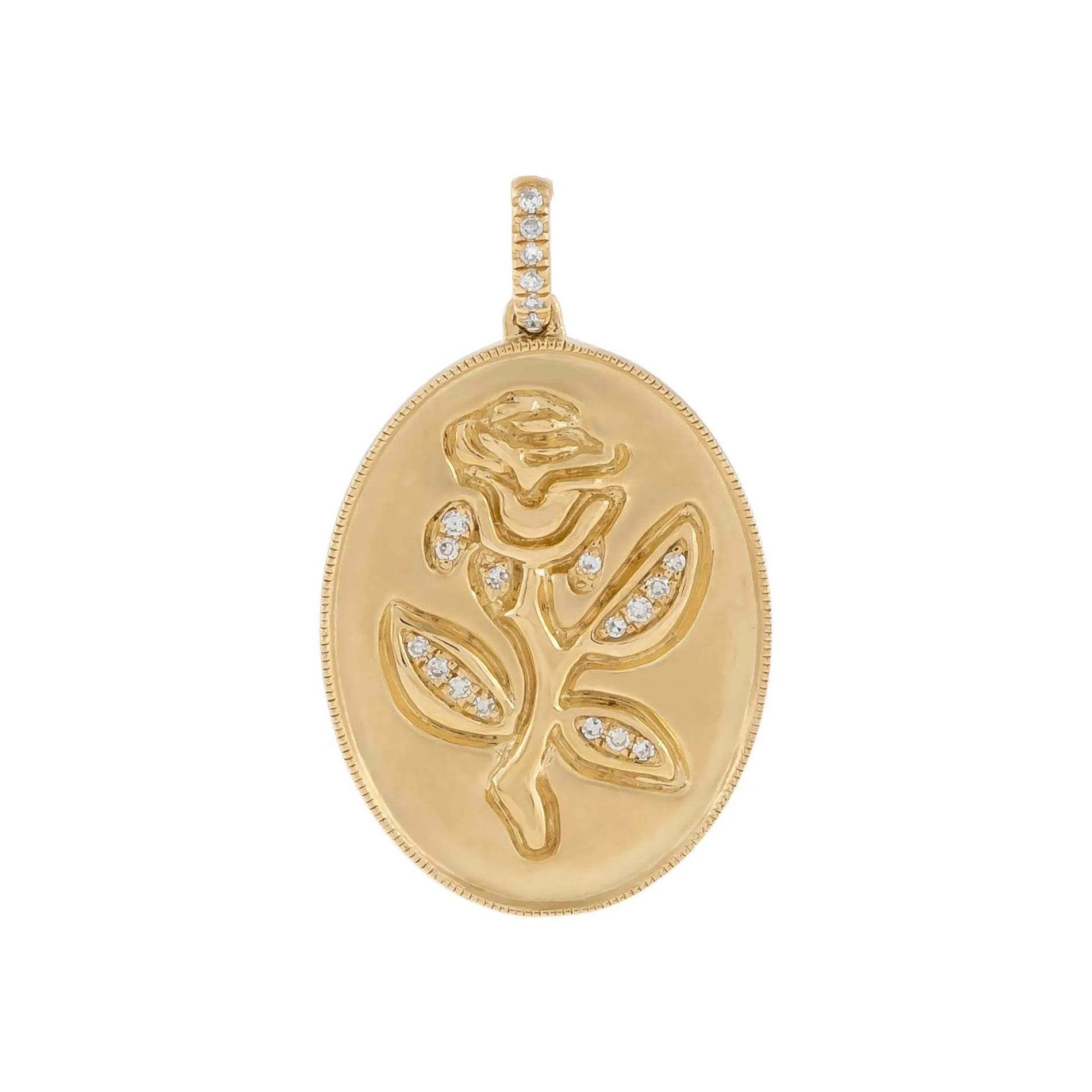 Diamond Rose Coin Charm 14K