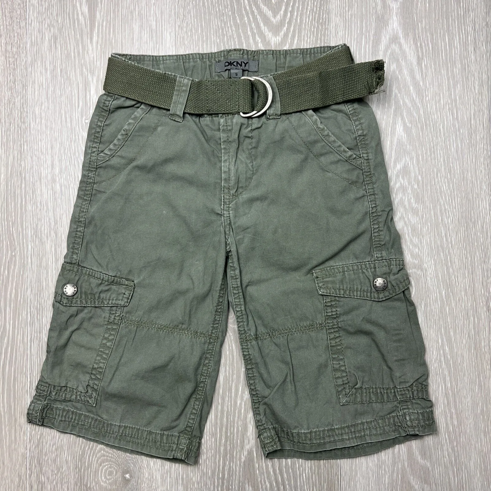 DKNY Boys Green Belted Cargo Shorts Size 5 Years