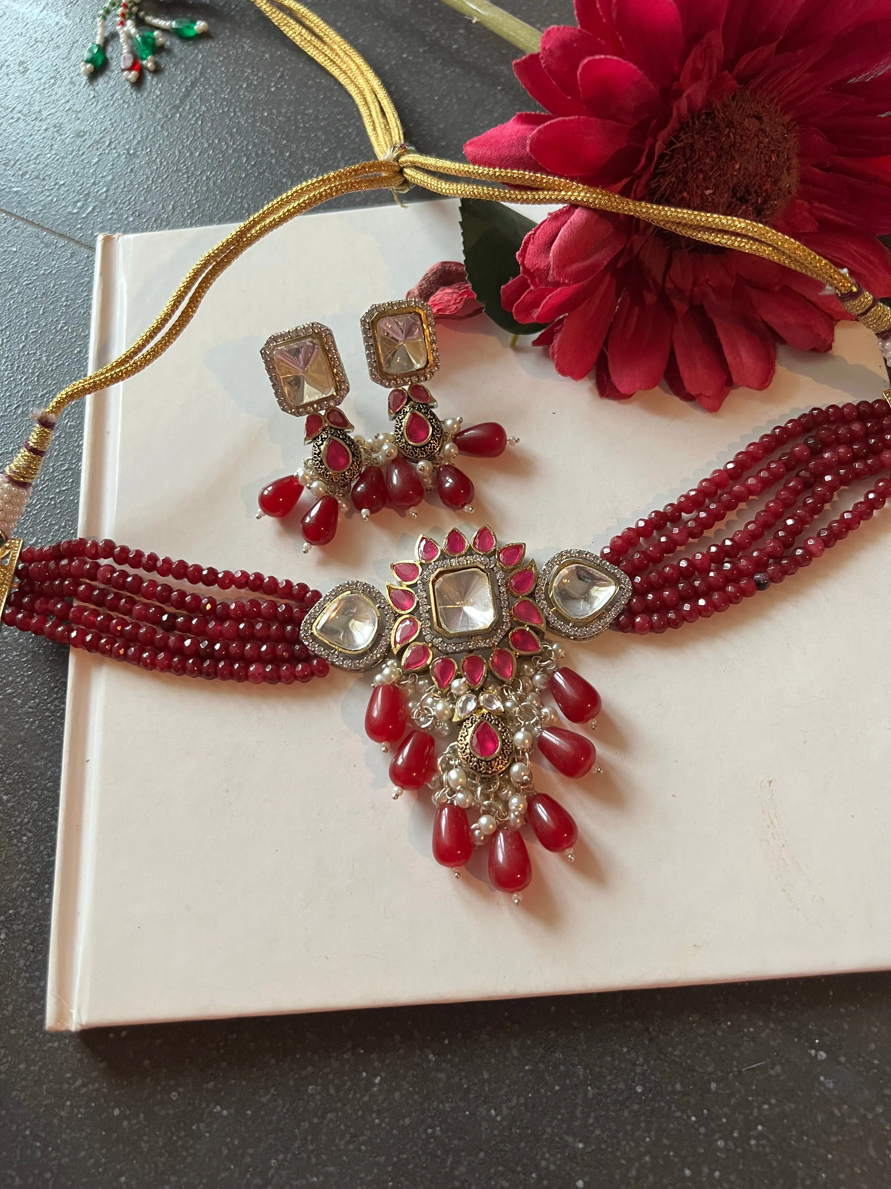 Exquisite Victorian Kundan Choker Necklace with Earrings - Timeless Elegance and Royal Charm